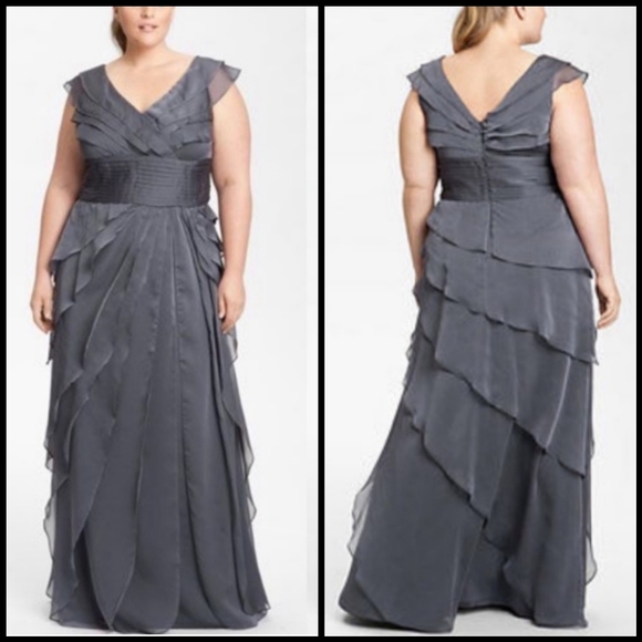 Final Price Adrianna Papell Occasions Long Irri Tiered Chiffon Petal Dress Brown - Picture 15 of 15